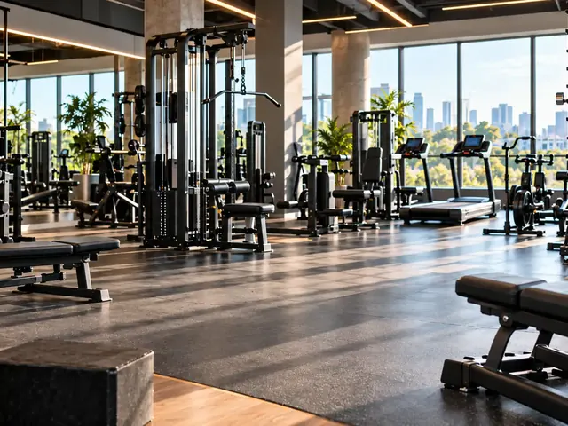Gym cleaning of a fitness center with equipment and rubber flooring